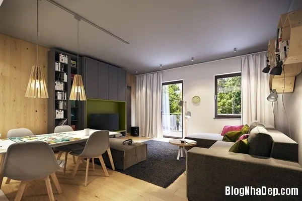 Mẫu nội thất chung cư hiện đại với màu nhấn trẻ trung
