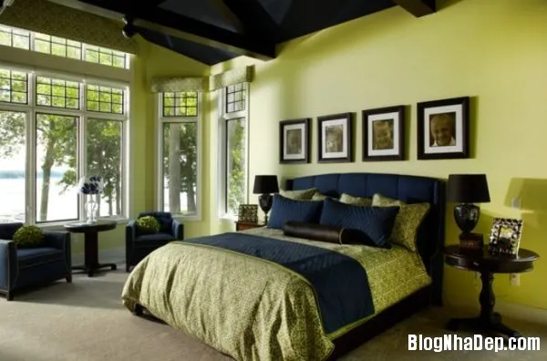 Phòng ngủ đẹp mát mắt với gam màu xanh lá