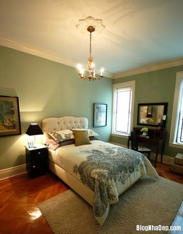Phòng ngủ đẹp mát mắt với gam màu xanh lá