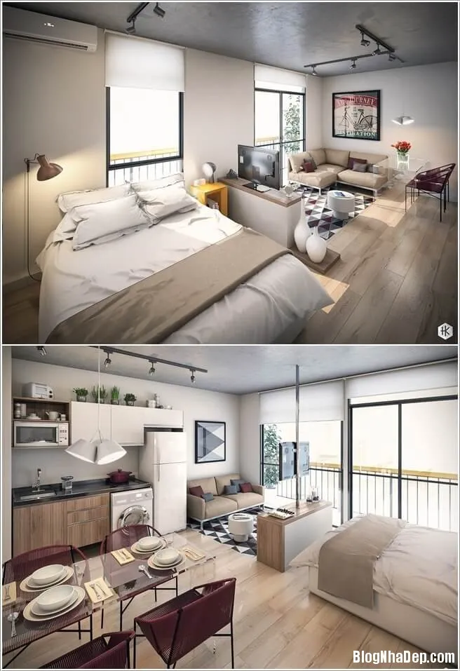 Thiết kế phòng khách kết hợp phòng ngủ dành cho không gian nhỏ